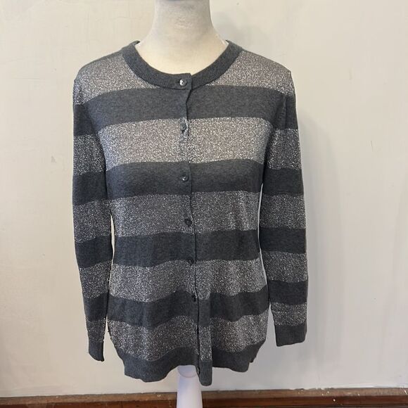 Ann Taylor Silver sparkle long sleeve cardigan Size M EUC - Picture 2 of 7